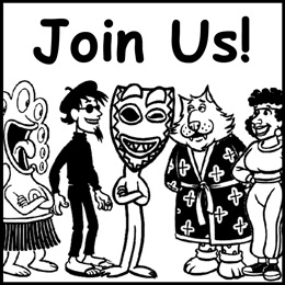 Comic Characters say Join Us!